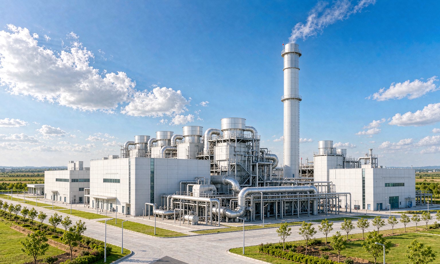 Modern thermal power plant under a clear sky